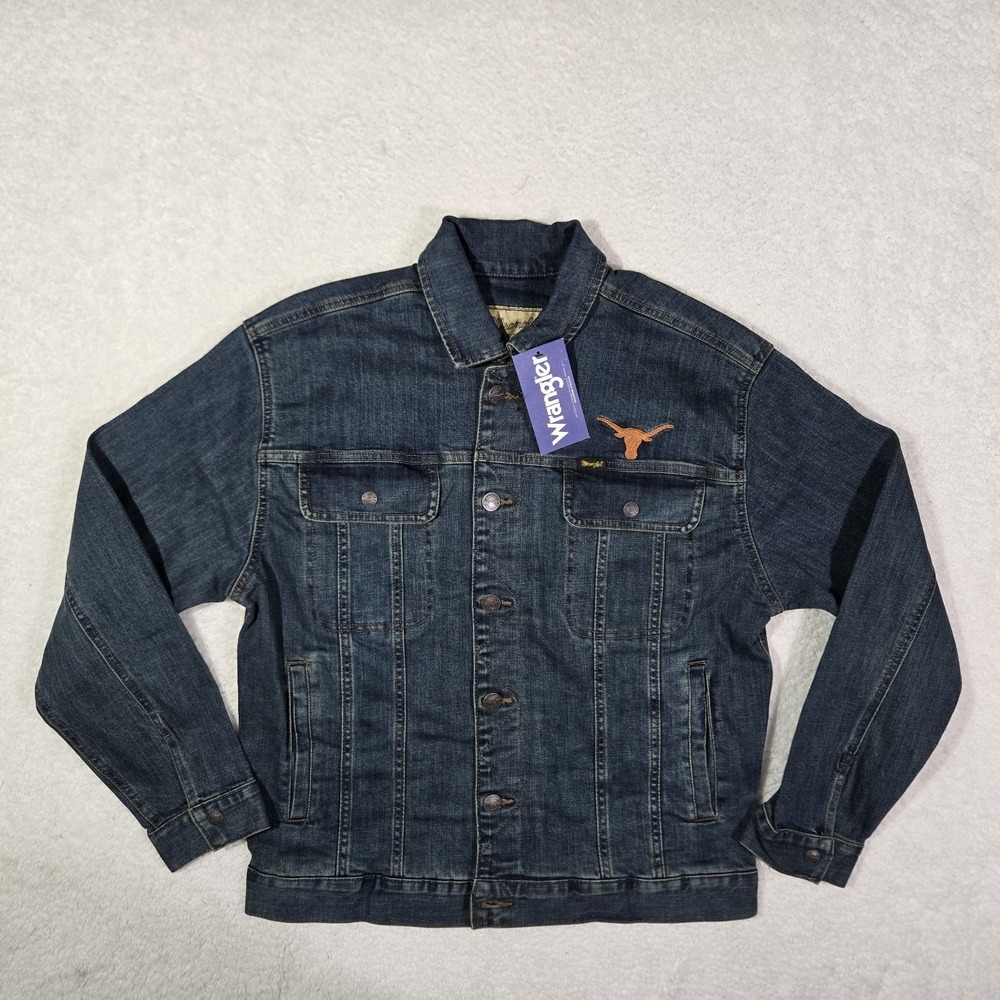 $125 Wrangler Retro Texas Longhorns Mens Medium Denim Trucker Lined Jacket M